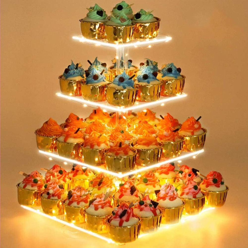 Cupcake Stand Tier - Stand Cupcake dengan Lampu LED Kuning,